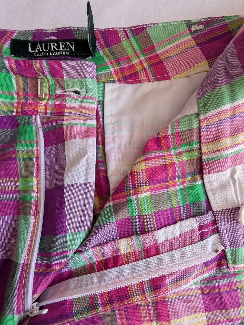 Lauren Ralph Lauren Plaid Cotton Shorts - Pink, Purple, Green - Picture 3 of 9